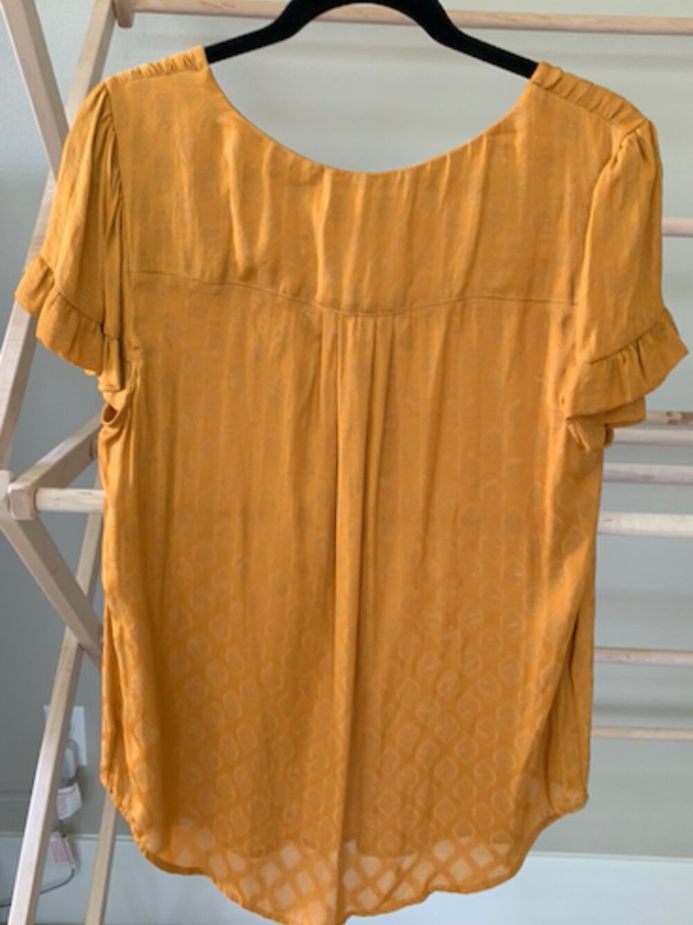 Maeve Anthropologie Marigold Yellow Geometric Sheer Jacquard Ruffle Blouse Large - Picture 2 of 3